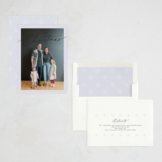 This is a periwinkle photo christmas cards with standard by Nicole Walsh called classic script printing on recycled smooth signature in standard