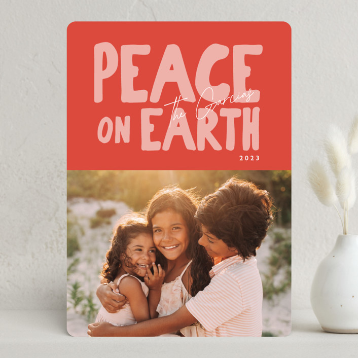 "Modern Peace" - Christmas Photo Cards in Candy Cane by Hudson meet Rose.