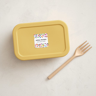 This is a gumdrops name labels with standard by Up Up Creative called confetti sprinkle printing on waterproof sticker paper in sticker