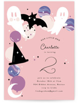 This is a pink kids birthday invitation by Corinne Malesic called Little Boo with standard printing on signature in postcard.