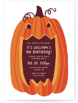 This is a white kids birthday invitation by Rebecca Smith called Eat, Drink, and be Scary with standard printing on signature in postcard.