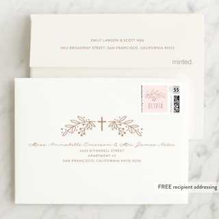 This is a blush kids thank you cards with foil pressed by Annie Holmquist called gilded cross printing on strathmore in standard