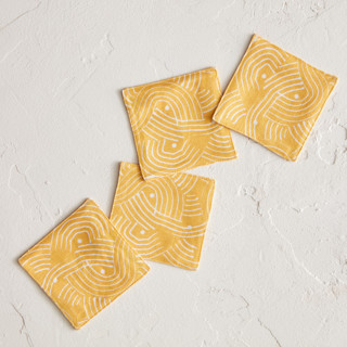 This is a golden table linens by Lise Gulassa called sunshine wave in standard