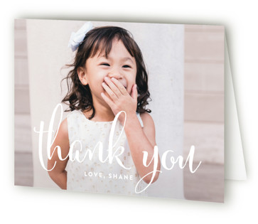 This is a white kids thank you card by Annie Clark called Aglow with standard printing on strathmore in standard.