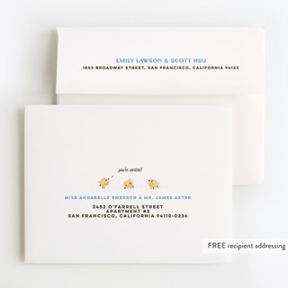 This is a denim kids thank you cards with standard by Kimberly Morgan called barnyard parade printing on strathmore in standard