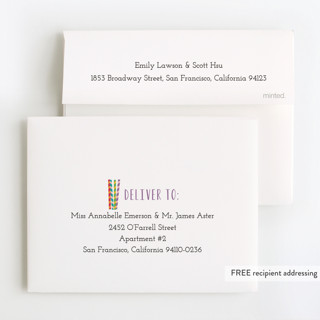 This is a lavender kids thank you cards with standard by Annie Holmquist called candy shoppe printing on strathmore in standard