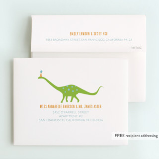 This is a lake kids thank you cards with standard by freckle fish called party like a dinosaur printing on strathmore in standard