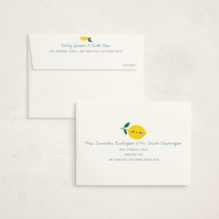 This is a blueberry kids thank you cards with standard by Jennifer Lew called lemons printing on strathmore in standard