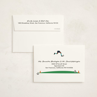 This is a grass kids thank you cards with standard by Becky Nimoy called kick it soccer ball printing on strathmore in standard