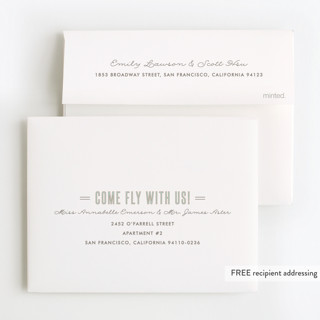 This is a teal kids thank you cards with standard by Karidy Walker called come fly with us printing on strathmore in standard