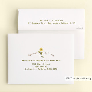 This is a ivory kids thank you cards with standard by Pati Cascino called sunflower party printing on strathmore in standard