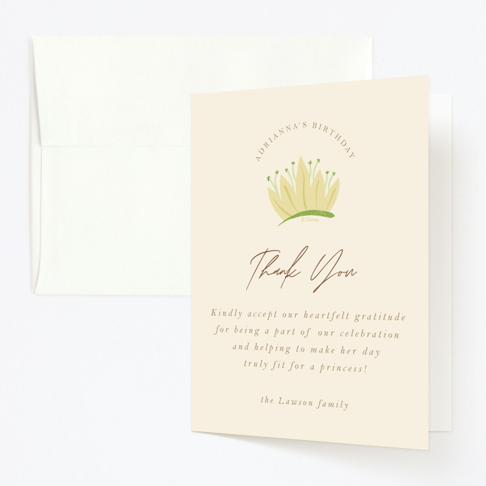 "Disney Princess Tiana's Dress" - Children's Birthday Party Thank You Cards in Southern Cream by Kate Ross.