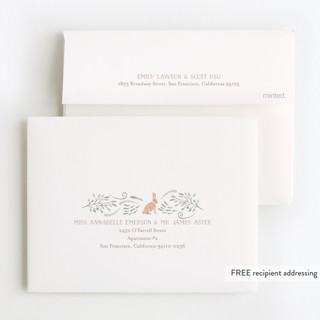 This is a mint kids thank you cards with standard by Hallie Fischer called hop on over ii printing on strathmore in standard