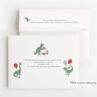 This is a sea kids thank you cards with standard by Teju Reval called dino party printing on strathmore in standard