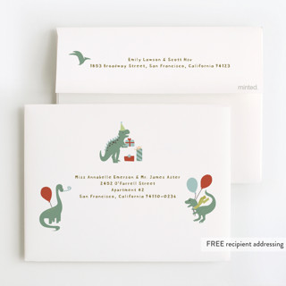 This is a sunshine kids thank you cards with standard by Teju Reval called dino party printing on strathmore in standard