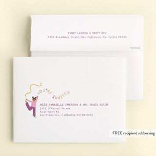 This is a grapefruit kids thank you cards with standard by Kelly Watkins called tumbling party printing on strathmore in standard