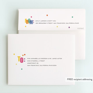 This is a rainbow kids thank you cards with standard by Stephanie Hawkes called get ready to party printing on strathmore in standard