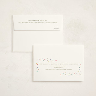 This is a cream kids thank you cards with standard by Ellen Schlegelmilch called tiny bold sprinkles printing on strathmore in standard