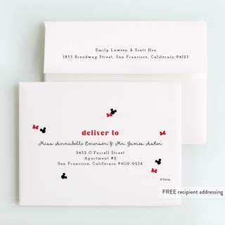 This is a ruby kids thank you cards with standard by Annie Holmquist called disney's minnie mouse confetti printing on strathmore in standard