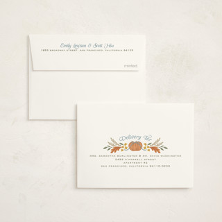 This is a cornflower kids thank you cards with standard by Laura Hankins called pumpkins + bows printing on strathmore in standard