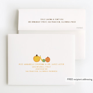 This is a pistachio kids thank you cards with standard by Michelle Shanaman called pumpkin party printing on strathmore in standard