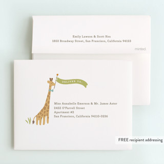 This is a pear kids thank you cards with standard by Jennifer Wick called animals on parade printing on strathmore in standard