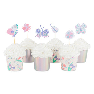 This is a multicolor party decorations by Jollity and Co called flutter cupcake decorating set in standard