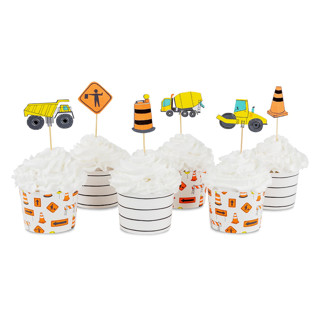 This is a multicolor party decorations by Jollity and Co called under construction cupcake decorating set in standard