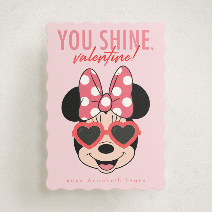 "Shine Bright Disney Minnie Mouse" - Foil-pressed Classroom Valentine's Day Cards in Bubblegum by Kacey Kendrick Wagner.