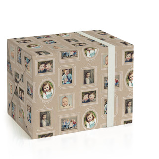 This is a kraft wrapping paper with standard by leslie hamer called krafted frames printing on wrapping paper in standard
