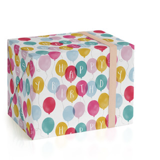 This is a magenta wrapping paper with standard by Hooray Creative called birthday balloons printing on wrapping paper in standard