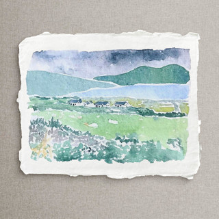 This is a multicolor commission art by Cotton and Bow called original watercolor landscape gift | 8x10" | handmade paper in standard