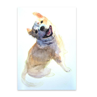 This is a multicolorassorted-colors commission art by Nate Abell called watercolor dog full, 4x6", commission painting in standard