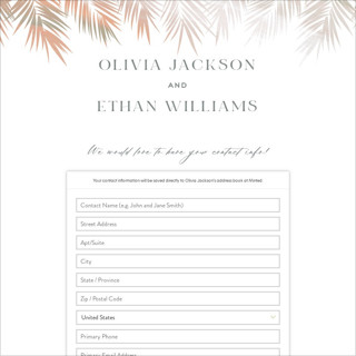 This is a coconut digital wedding address collection cards by Owl and Toad called painted leaves printing on digital paper in standard