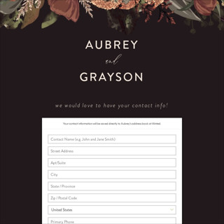 This is a copper digital wedding address collection cards by Susan Moyal called sunset florals printing on digital paper in standard