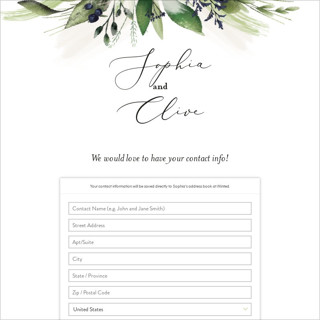 This is a navy digital wedding address collection cards by Susan Moyal called greenery banner printing on digital paper in standard