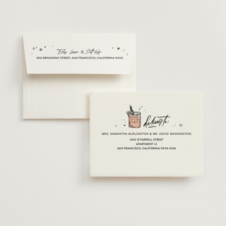 This is a creme wedding thank you cards with standard by Anastasia Makarova called cheers to a happy couple printing on strathmore in standard