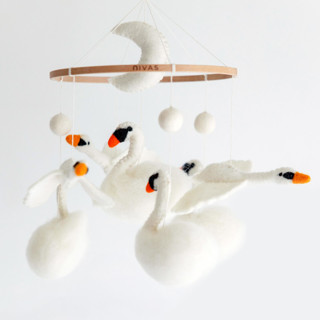 This is a white accent pieces by Nivas Collection called swan mobile in standard