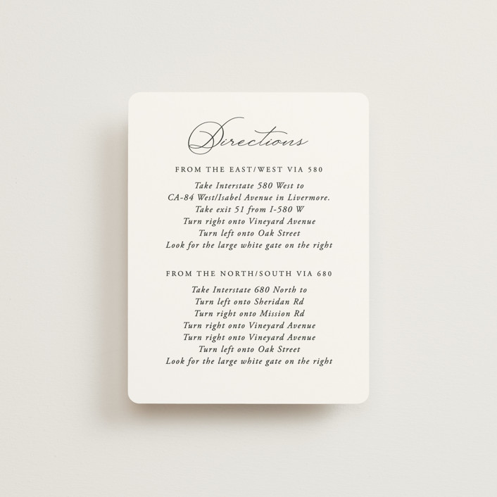 "Organza" - Direction Cards in Linen by Jill Means.