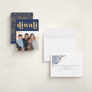 This is a navy diwali cards with standard by Robert and Stella called diwali inlay printing on recycled smooth signature in petite