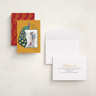 This is a turmeric diwali cards with standard by Morgan Kendall called peacock printing on recycled smooth signature in petite