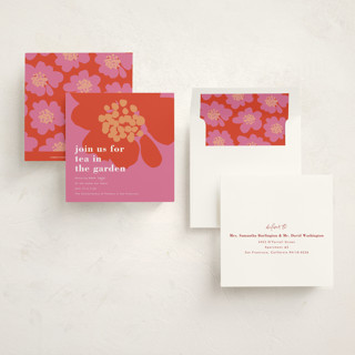 This is a scarlet debutante party invitations with standard by Joyce Pinheiro called floral pop printing on signature in standard
