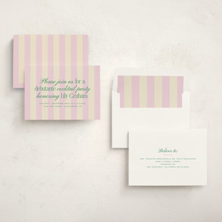This is a blush debutante party invitations with standard by Ellen Schlegelmilch called debutante stripes printing on signature in standard