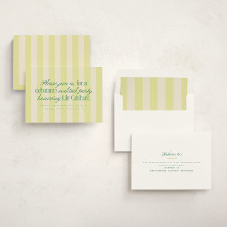 This is a lemon debutante party invitations with standard by Ellen Schlegelmilch called debutante stripes printing on signature in standard