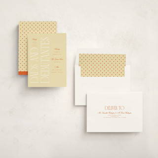 This is a marigold debutante party invitations with standard by Ashlee Townsend called dads and debutantes printing on signature in standard