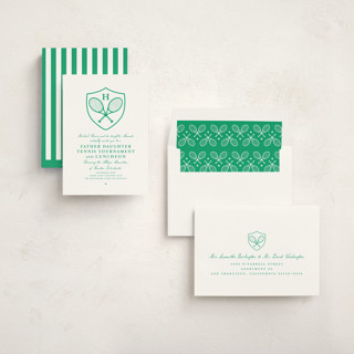 This is a grass debutante party invitations with standard by mo kelley called tennis crest printing on signature in standard