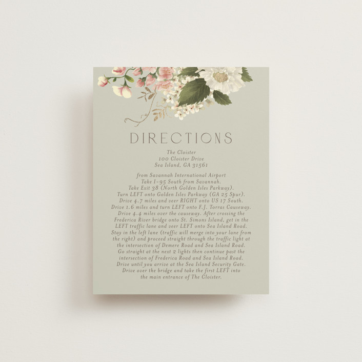 "Floral Tribute" - Foil-pressed Direction Cards in Moss by Chris Griffith.
