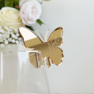 This is a gold wedding drinkware by Self Stationery called butterfly drink charms | personalized coctail tags | set of 20 in standard