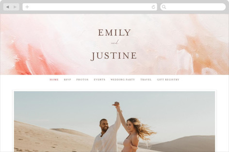 This is a blush wedding websites by Lucrecia Caporale called delicate brushstrokes printing on digital paper in standard
