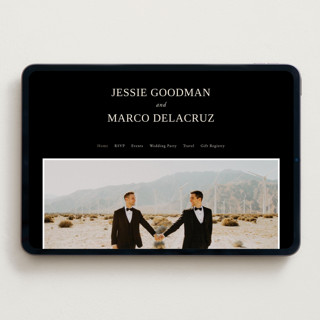 This is a onyx wedding websites by Hooray Creative called black tie affair printing on digital paper in standard